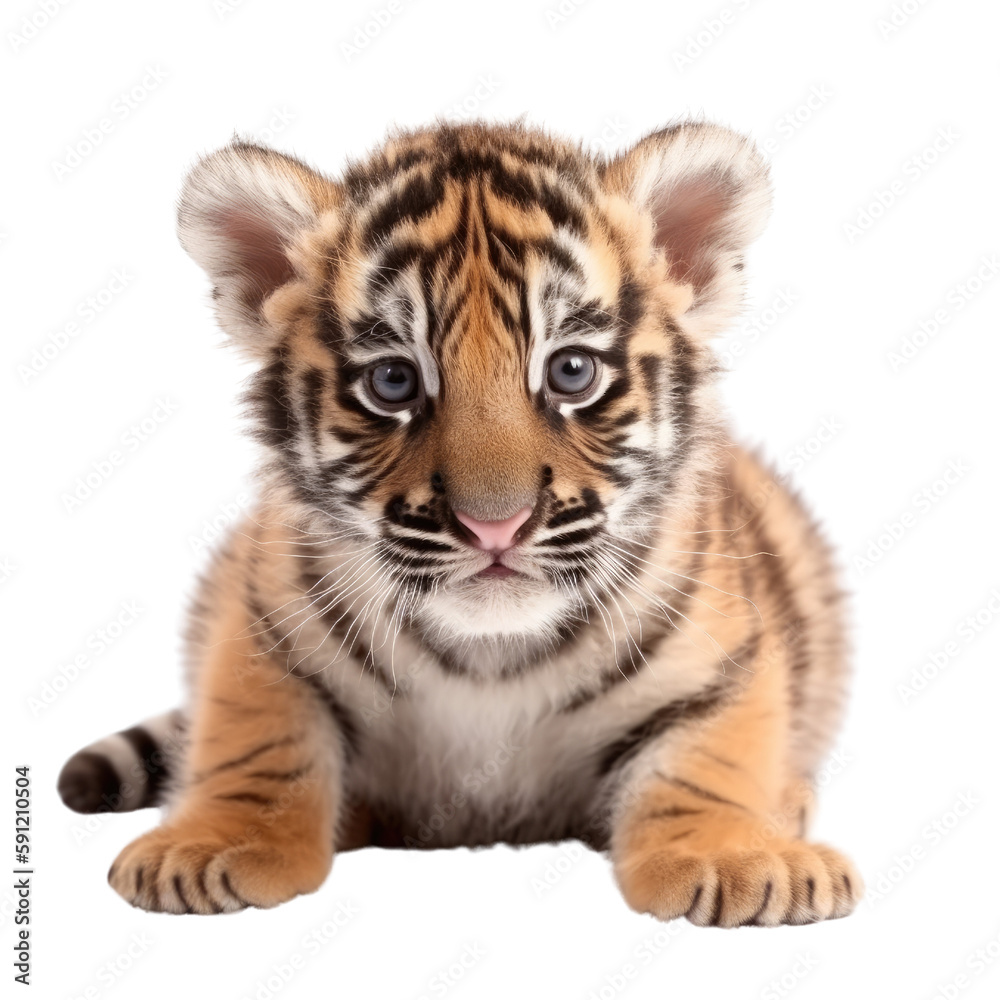 Obraz premium baby tiger isolated on a transparent background, generative ai