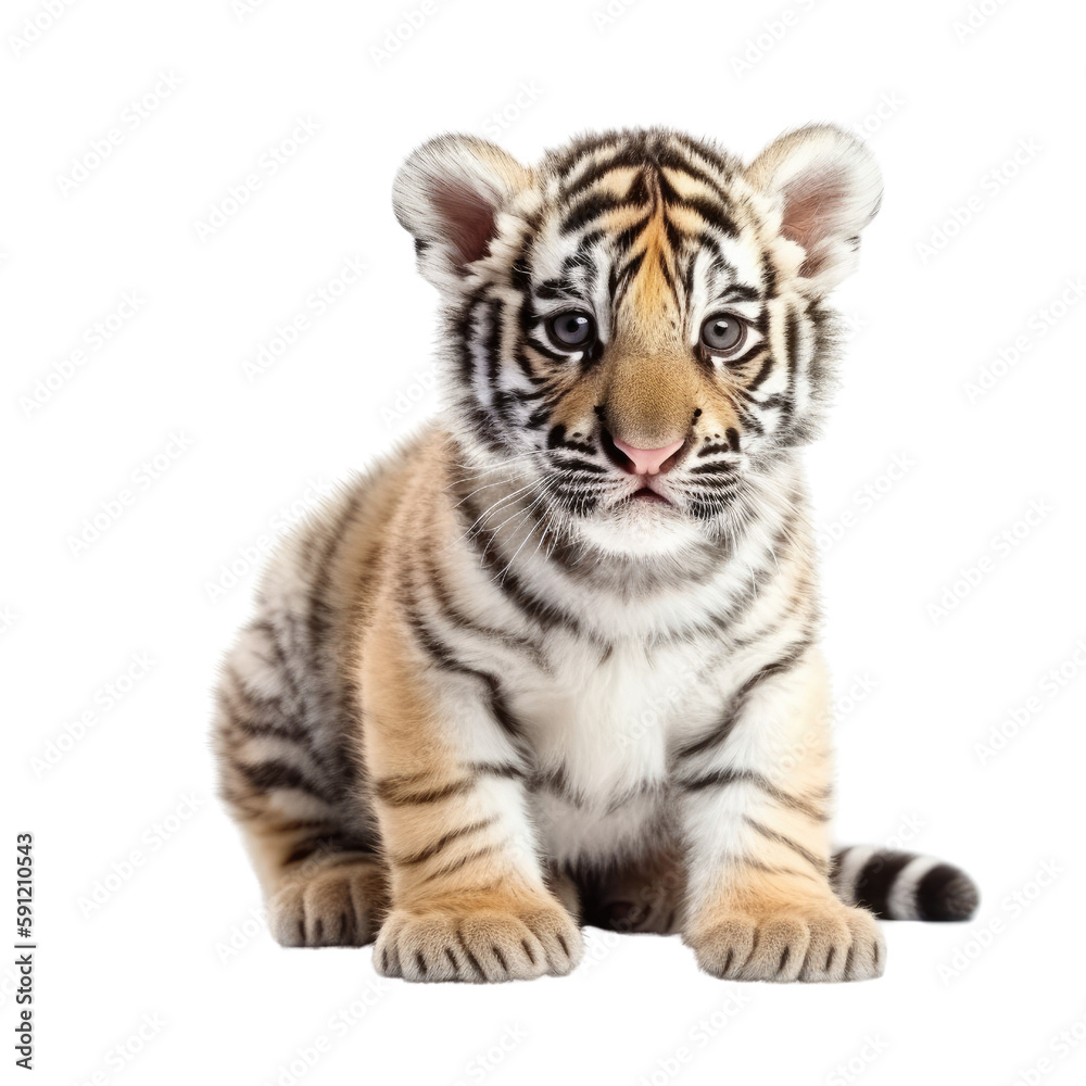 Obraz premium baby tiger isolated on a transparent background, generative ai