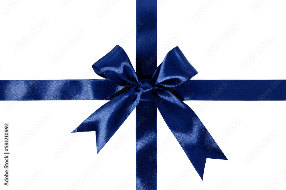 Gift wrapping design with blue ribbons and bow isolated on transparent background Gift wrapping design with blue ribbons and bow isolated on transparent background