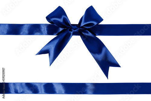Gift wrapping design with blue ribbons and bow isolated on transparent background