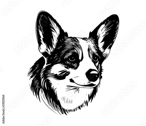 Pembroke Welsh Corgi, Silhouettes Dog Face SVG, black and white Pembroke Welsh Corgi vector
