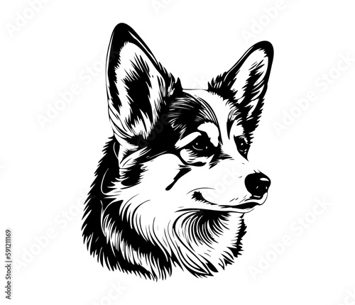 Pembroke Welsh Corgi, Silhouettes Dog Face SVG, black and white Pembroke Welsh Corgi vector