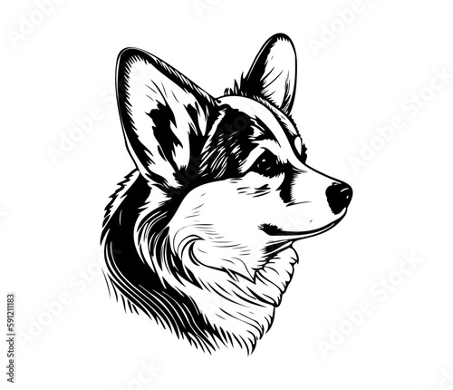 Pembroke Welsh Corgi, Silhouettes Dog Face SVG, black and white Pembroke Welsh Corgi vector