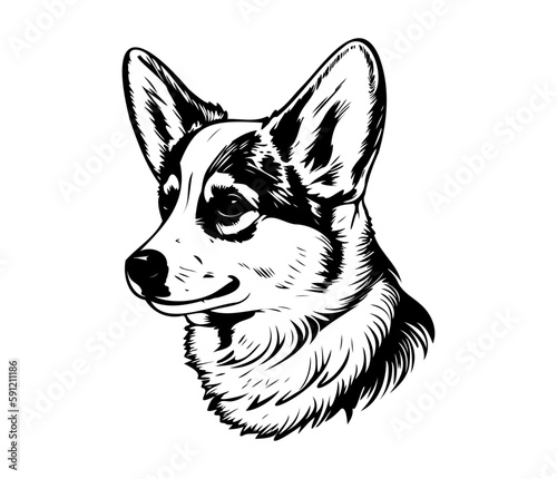 Pembroke Welsh Corgi, Silhouettes Dog Face SVG, black and white Pembroke Welsh Corgi vector