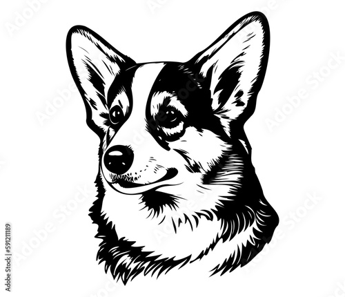 Pembroke Welsh Corgi, Silhouettes Dog Face SVG, black and white Pembroke Welsh Corgi vector