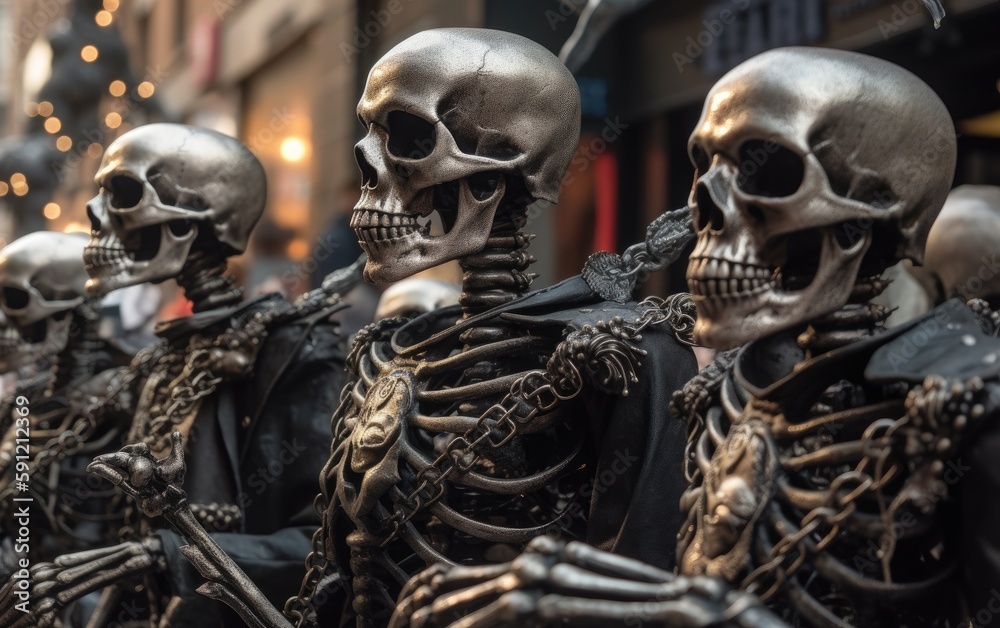Halloween parade Scary skeletons marching team. Generative Ai. Halloween parade Scary skeletons marching team. Generative Ai.