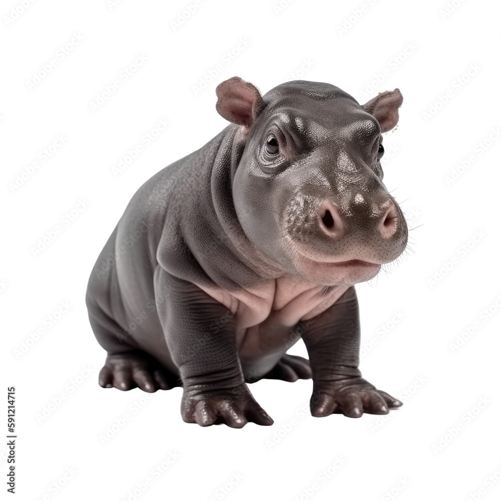 baby hippopotamus isolated on a transparent background, generative ai