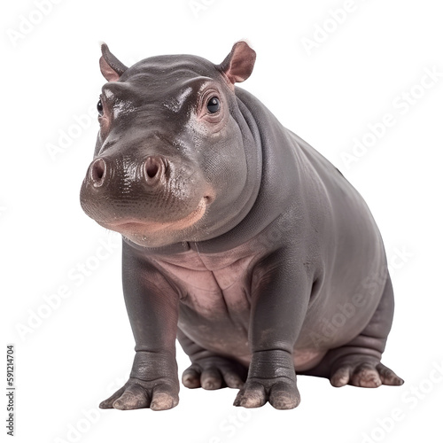 baby hippopotamus isolated on a transparent background, generative ai