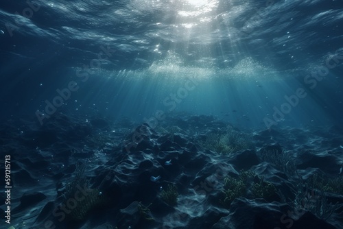 A detailed illustration of a sea or ocean scene with marine life, Generative AI