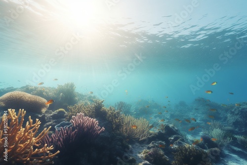 A detailed illustration of a sea or ocean scene with marine life, Generative AI © Italo