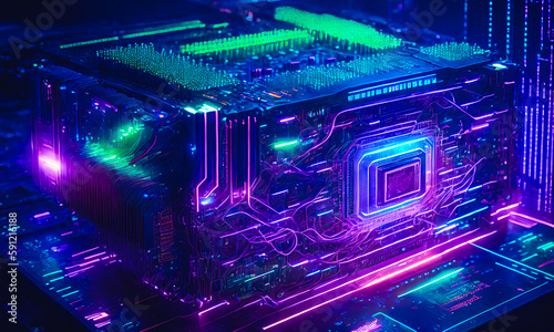 Quantum computer  motherboard  quantum processor unit. New technologies  future. Generative AI.