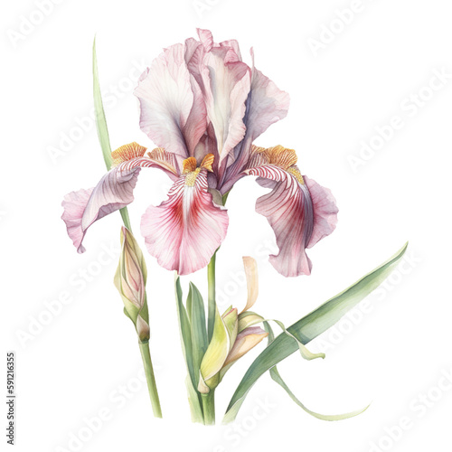 Iris flower watercolor botanical illustration. Generative AI