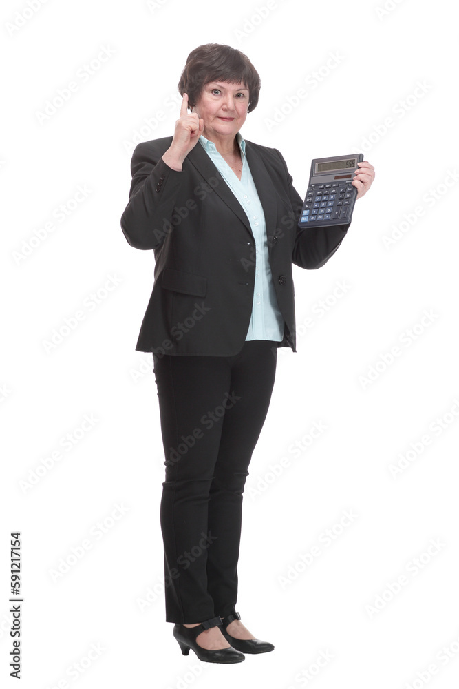 in full growth.smiling business woman with a calculator. in full growth.smiling business woman with a calculator.