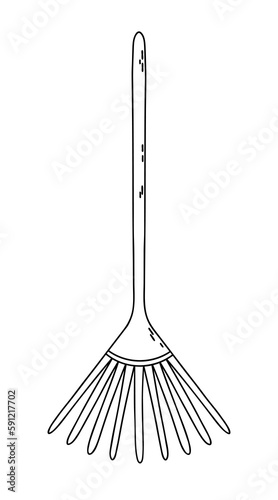 Broom for garden. Vector outline illustration