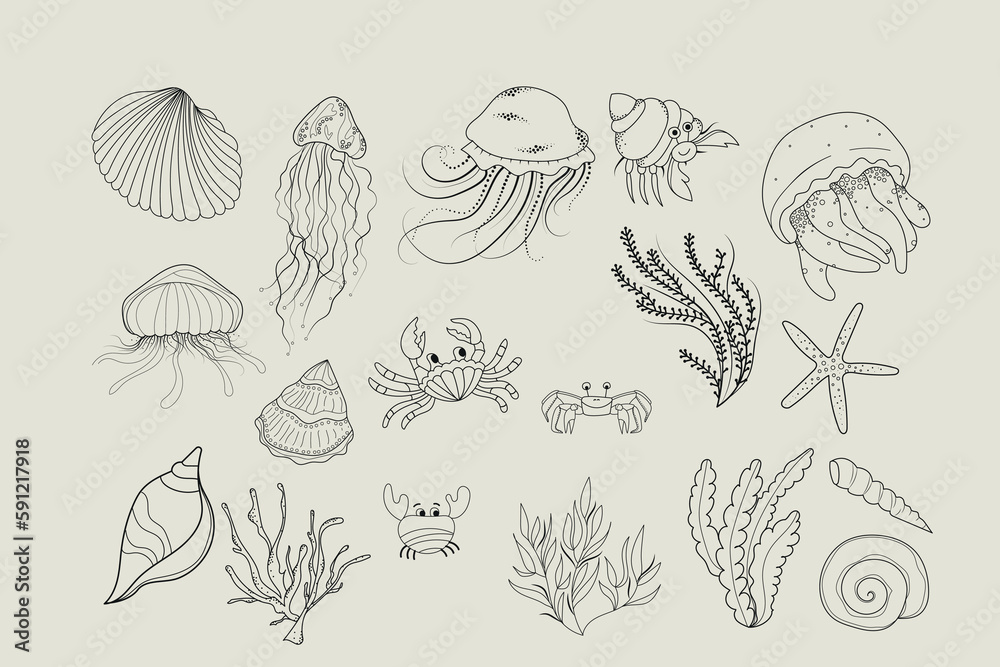 Obraz premium Under the sea vector clipart set