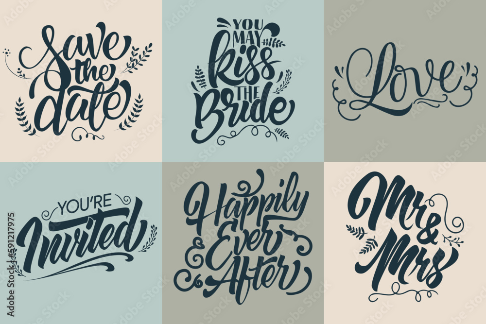 Hand drawn wedding quotes typography collection