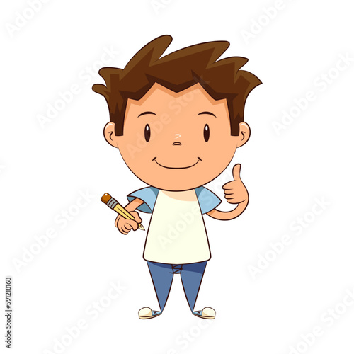 Child holding pencil, kid, thumbs up