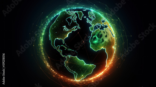 Global network, futuristic technology background, satellite internet network connection, business intelligence concept created with generative AI technology