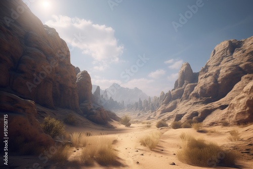 A minimalist landscape with a desert or canyon  Generative AI