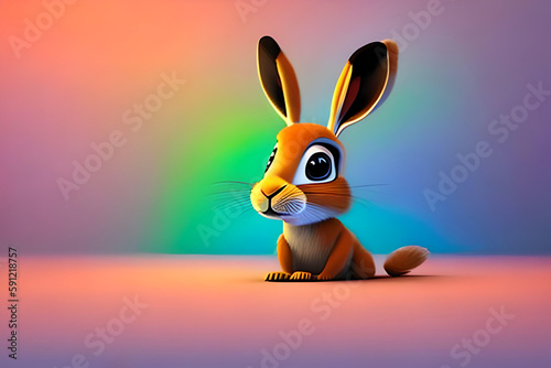easter bunny rabbit | A Cute adorable baby Rabbi or hare character stands in a light room with a pastel gradient background in the style of children-friendly cartoon animation fantasy, AI