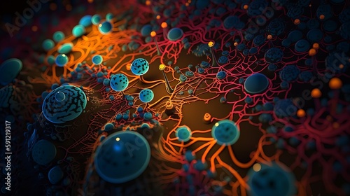 3d render of DNA molecule, microscopic colourful, bacteria under microscope