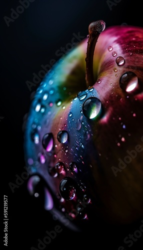 water drops on a coloured apple and surface