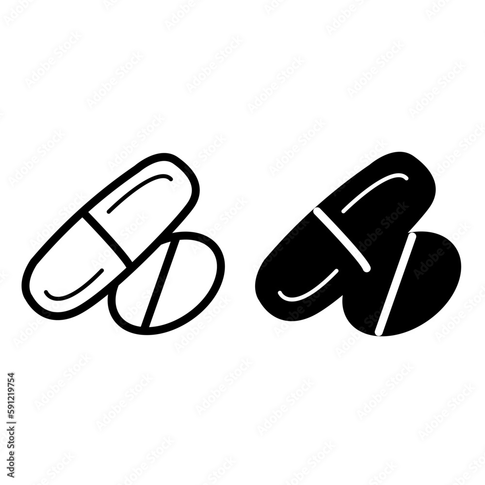Two Pill Icons. Medical Flat Black White Icon. For Websites and Applications Two Pill Icons. Medical Flat Black White Icon. For Websites and Applications