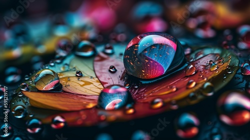 water drops on a glass surface colourful background © Bruno
