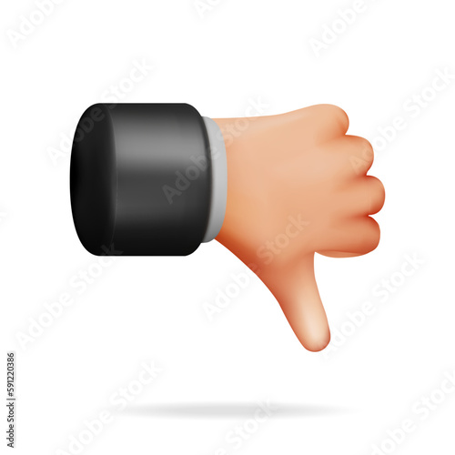 3D Thumbs Down Hand Gesture Isolated. Render Dislike Hand Button Symbols. Customer Rating or Vote. Disagree, Lousy or Bad Icon. Cartoon Fingers Gestures. Vector Illustration