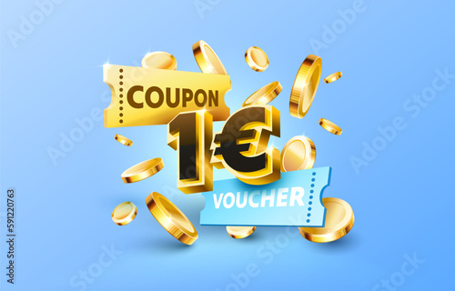 1 euro coupon gift voucher, cash back banner special offer. Vector illustration