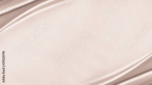 Pink beige cream silk satin. Draped fabric. Light pale brown luxury elegant background with space for design. Flat lay, top view table. Template. Soft folds. Sepia toned. Vintage retro style.