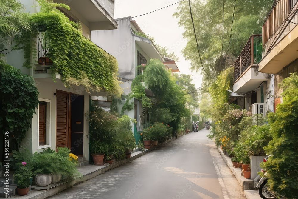 ecological city covered with plants and greenery, generative ai ecological city covered with plants and greenery, generative ai