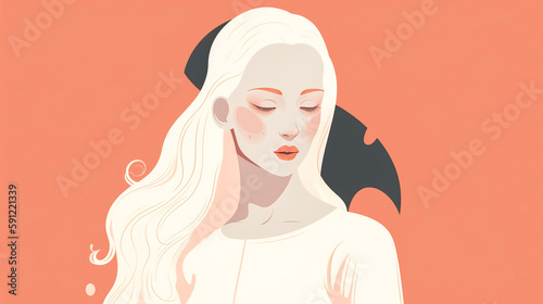 Illustration with an albino woman, generative AI.