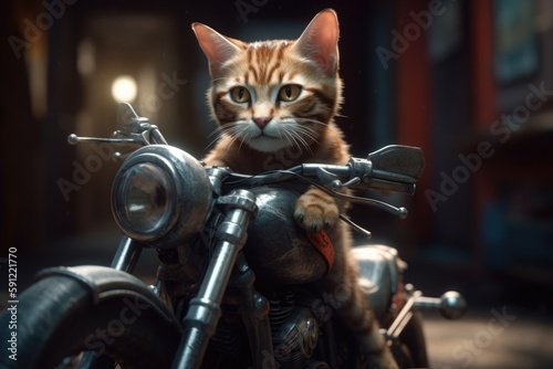 kitten on a motorbike Generative AI © FryArt