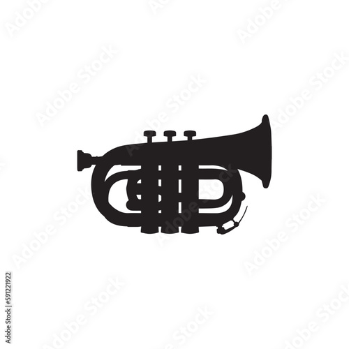 Trumpet silhouette style icon design, Music sound melody song musical art and composition theme Vector illustration