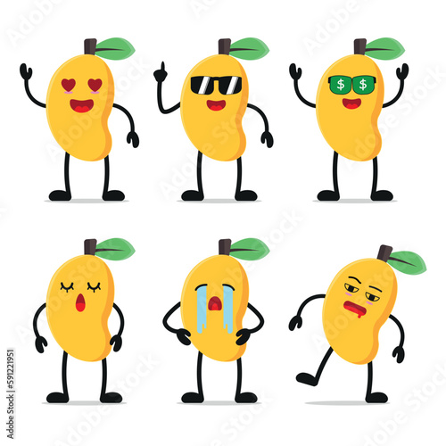 cute mango with various face expression activity vector