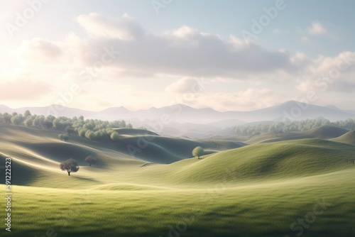 A minimalist landscape with a rolling countryside or hills  Generative AI
