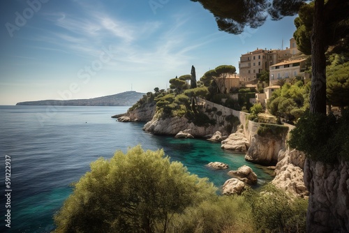 beautiful views of the Cote d'Azur from a bird's eye view AI