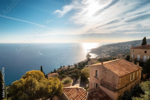 beautiful views of the Cote d'Azur from a bird's eye view AI