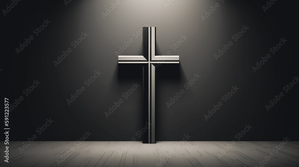 Christian Cross on a dark background, generative AI.