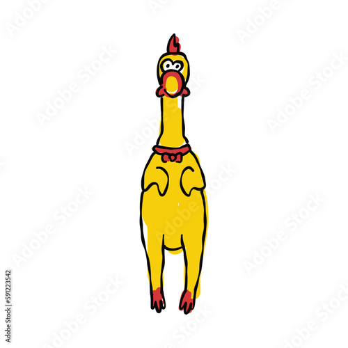 rubber chicken toy doodle icon, vector color line illustration