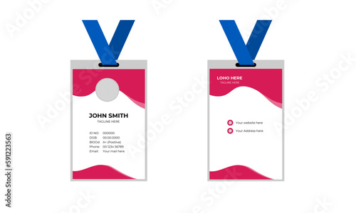 Vector id card template with clasp and lanyard.Modern and minimalist id card template | Creative id card design for your company employee
Simple realistic design. Cute cartoon style.  photo