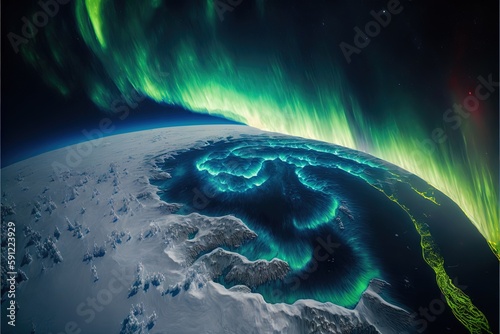 Beautiful view of the Northern Lights swirl AI photo