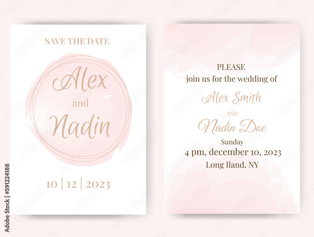 Wedding invitation template with watercolor pink background. Wedding invitation template with watercolor pink background.