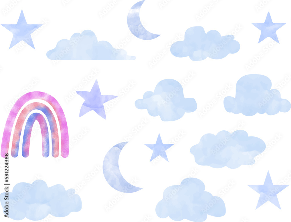 Hand painted watercolor cloud rainbow star Hand painted watercolor cloud rainbow star
