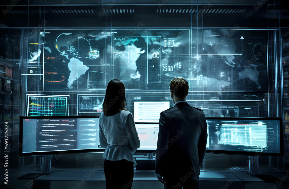 Two people looking at graphs in their office, Ai Generative Two people looking at graphs in their office, Ai Generative
