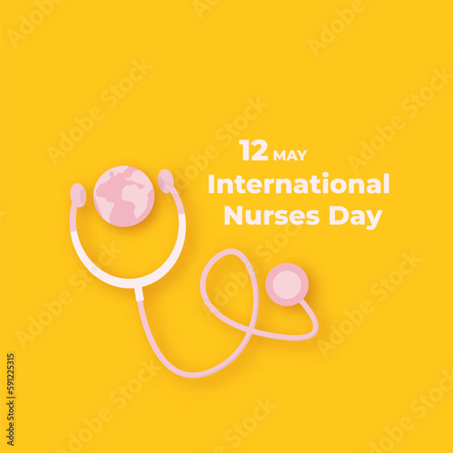 International nurses day vector banner or poster with stethoscope isolated on stylish orange background. vector 12 May Happy nurses day icon or sign design template