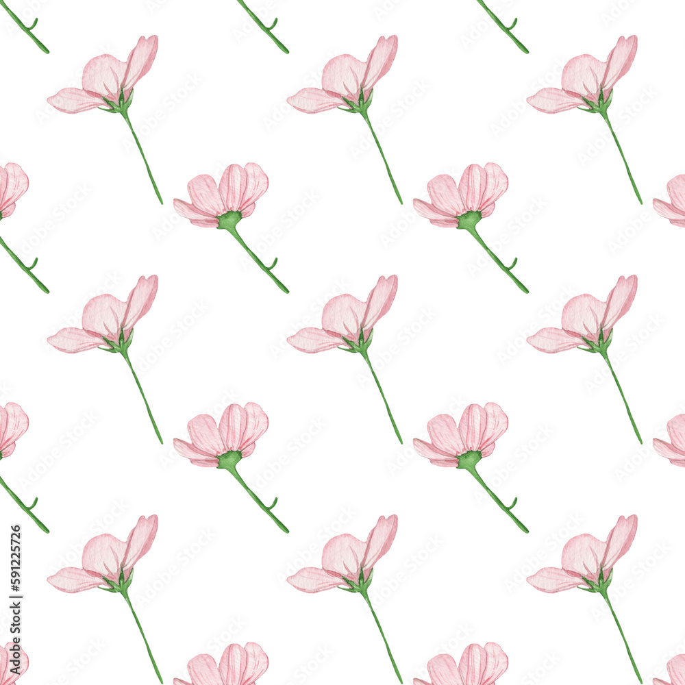 Floral pattern with rose flowers on a white background, hand painted in watercolor. Floral pattern with rose flowers on a white background, hand painted in watercolor.