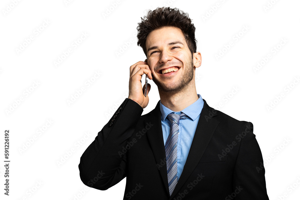 Smiling businessman talking at the phone isolated on white Smiling businessman talking at the phone isolated on white