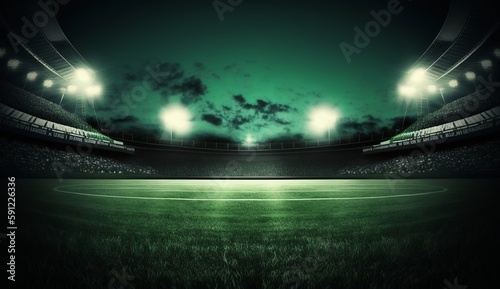 stadium evening match on the green grass field, Generative AI photo